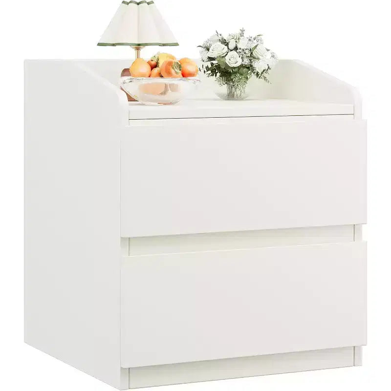 Nightstand with Drawers Bedside Table White End Table Modern Bed Side Table 2 Drawers Night Stand Drom Side Table Curved with Handle Free Design