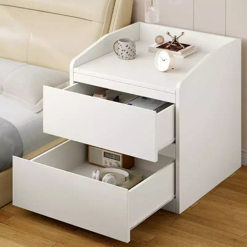 Comodino Moderno Bianco Curvo con 2 Cassetti Senza Maniglie – 1 o 2 Pezzi