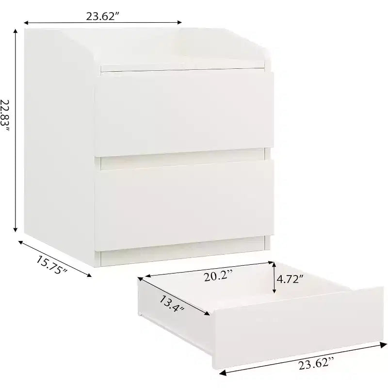 Comodino Moderno Bianco Curvo con 2 Cassetti Senza Maniglie – 1 o 2 Pezzi