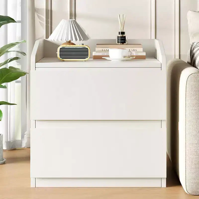Comodino Moderno Bianco Curvo con 2 Cassetti Senza Maniglie – 1 o 2 Pezzi