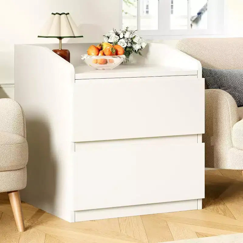 Comodino Moderno Bianco Curvo con 2 Cassetti Senza Maniglie – 1 o 2 Pezzi