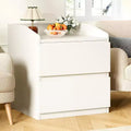 Comodino Moderno Bianco Curvo con 2 Cassetti Senza Maniglie