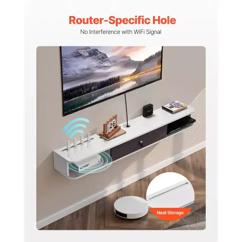 Mobile TV Galleggiante da Parete Bianco con Ante Contenitore, Adatto fino a 55 pollici, Montaggio per 1 Persona