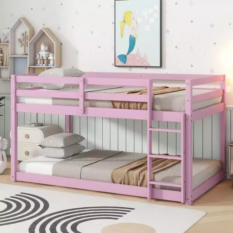 Letto a castello singolo su singolo con scaletta, Espresso/Grigio/Naturale/Rosa/Bianco, Legno massello, Posti letto 2