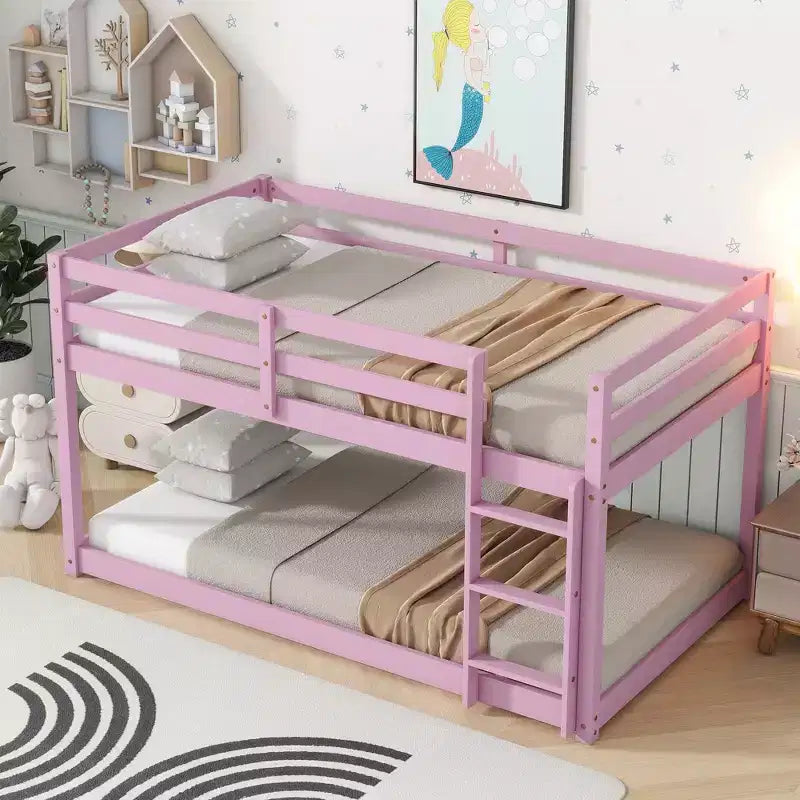 Letto a castello singolo su singolo con scaletta, Espresso/Grigio/Naturale/Rosa/Bianco, Legno massello, Posti letto 2