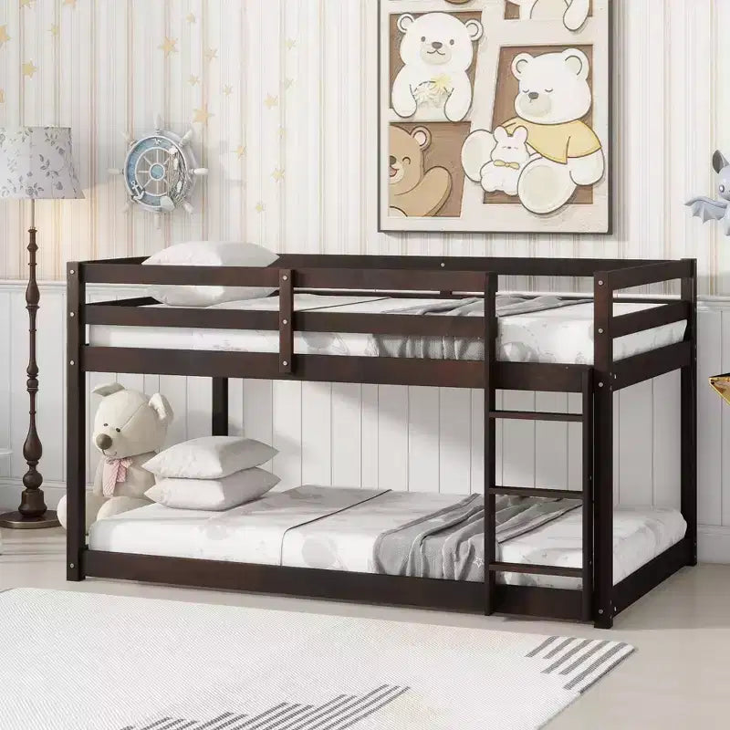 Letto a castello singolo su singolo con scaletta, Espresso/Grigio/Naturale/Rosa/Bianco, Legno massello, Posti letto 2
