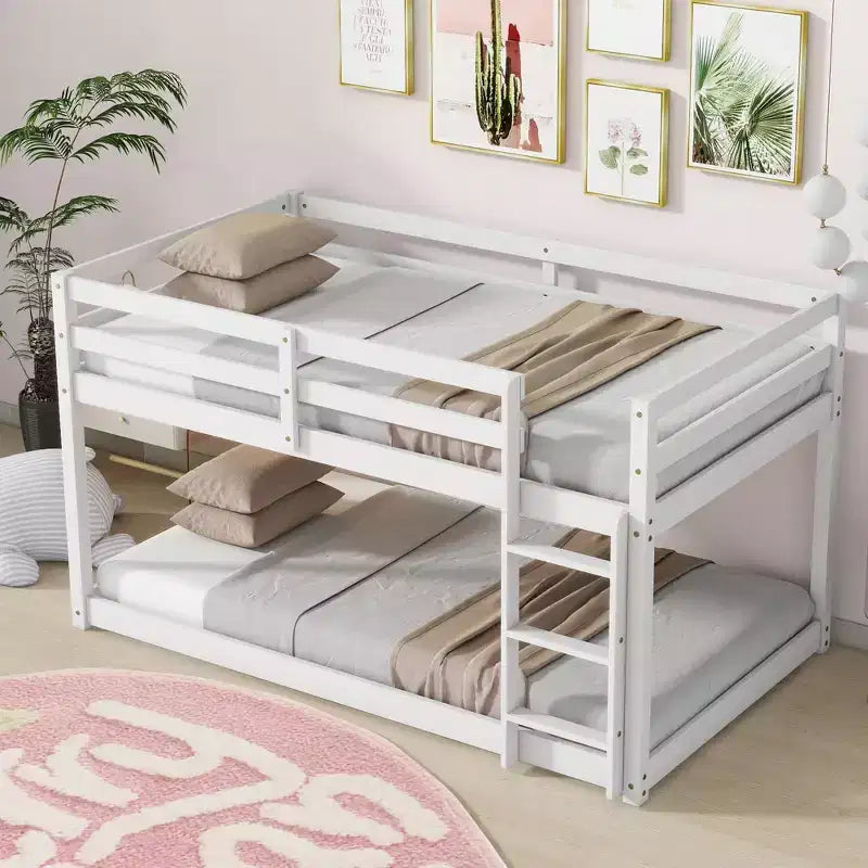 Letto a castello singolo su singolo con scaletta, Espresso/Grigio/Naturale/Rosa/Bianco, Legno massello, Posti letto 2