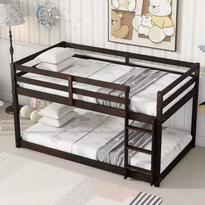 Letto a castello singolo su singolo con scaletta, Espresso/Grigio/Naturale/Rosa/Bianco, Legno massello, Posti letto 2