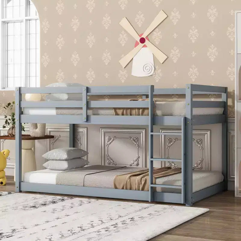 Letto a castello singolo su singolo con scaletta, Espresso/Grigio/Naturale/Rosa/Bianco, Legno massello, Posti letto 2