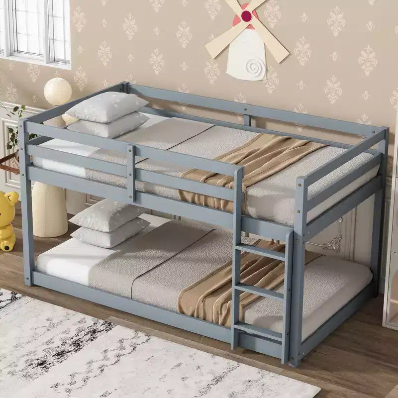 Letto a castello singolo su singolo con scaletta, Espresso/Grigio/Naturale/Rosa/Bianco, Legno massello, Posti letto 2
