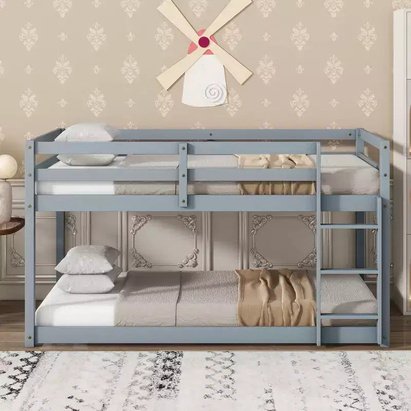 Letto a castello singolo su singolo con scaletta, Espresso/Grigio/Naturale/Rosa/Bianco, Legno massello, Posti letto 2
