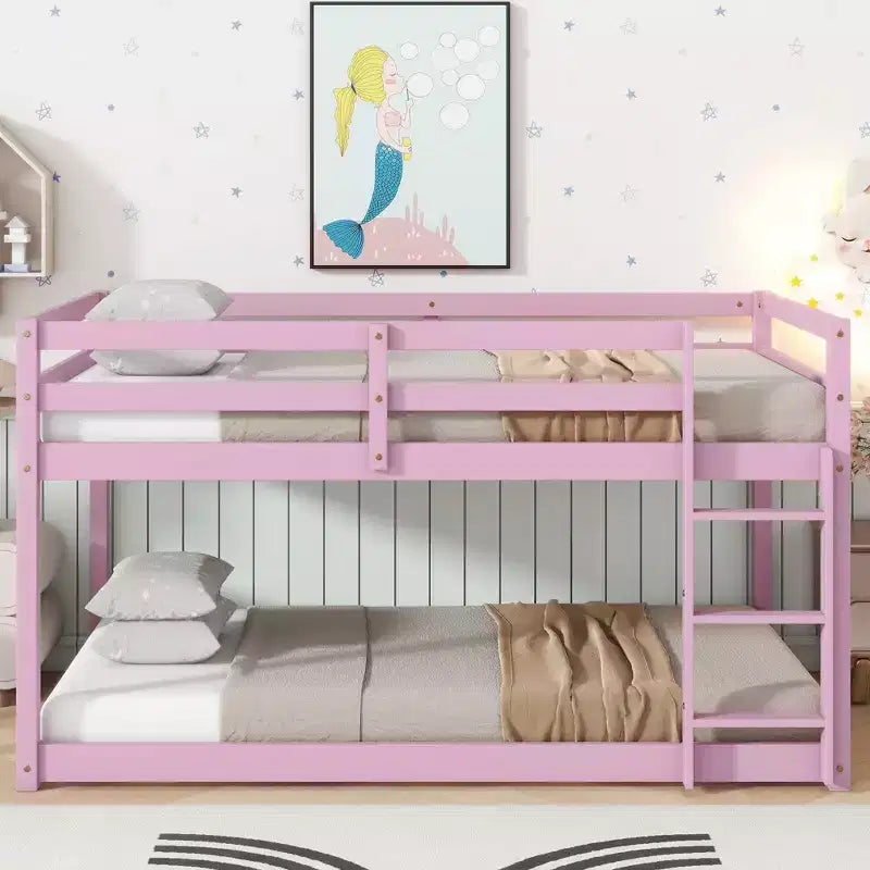 Letto a castello singolo su singolo con scaletta, Espresso/Grigio/Naturale/Rosa/Bianco, Legno massello, Posti letto 2