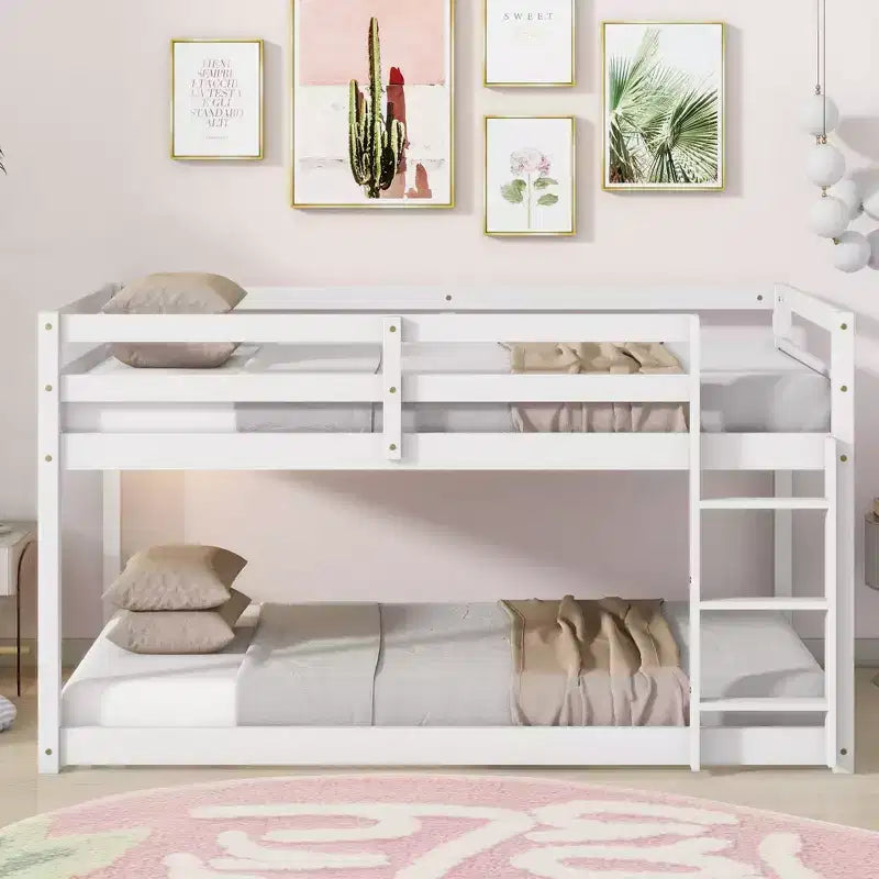 Letto a castello singolo su singolo con scaletta, Espresso/Grigio/Naturale/Rosa/Bianco, Legno massello, Posti letto 2