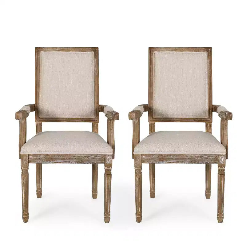 Sedia da pranzo imbottita in tessuto beige, stile country francese, set da 2