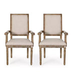 Sedia da pranzo imbottita in tessuto beige, stile country francese, set da 2
