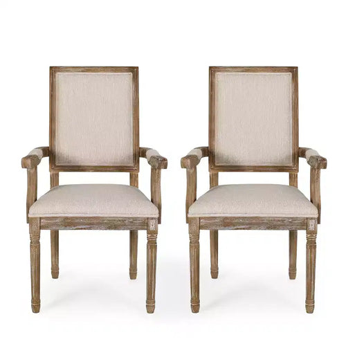 Sedia da pranzo imbottita in tessuto beige, stile country francese, set da 2