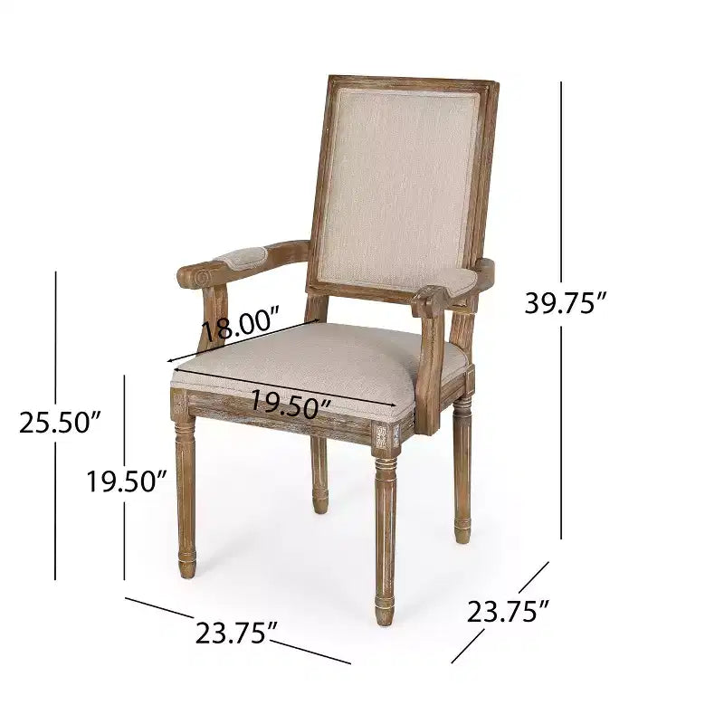 Sedia da pranzo imbottita in tessuto beige, stile country francese, set da 2