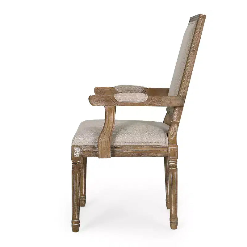 Sedia da pranzo imbottita in tessuto beige, stile country francese, set da 2