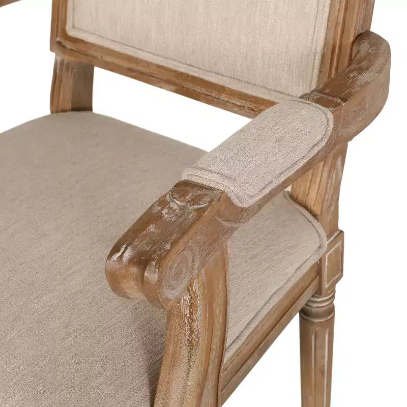 Sedia da pranzo imbottita in tessuto beige, stile country francese, set da 2