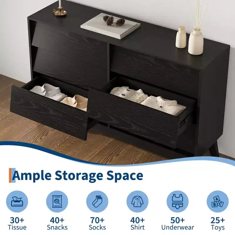 Cassettiera scanalata a 6 cassetti, Legno, Naturale/Bianco, Per 1 persona