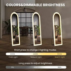 Specchio LED nero a figura intera, ad arco/rettangolare 60"×16", per 1 persona, da terra o da parete