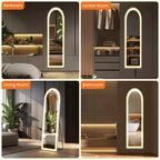 Specchio LED nero a figura intera, ad arco/rettangolare 60"×16", per 1 persona, da terra o da parete