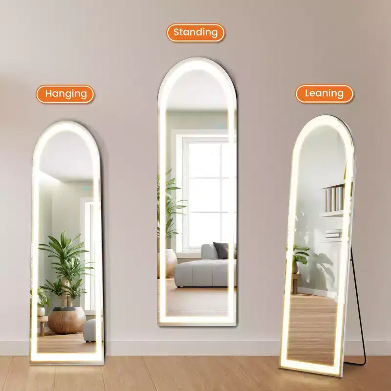 Specchio LED nero a figura intera, ad arco/rettangolare 60"×16", per 1 persona, da terra o da parete