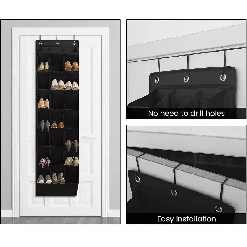 Organizzatore per scarpe da appendere alla porta grigio, 24 tasche, per utente singolo