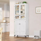 Armadio portaoggetti in vetro a 4 ante Beige / Nero / Bianco, mobile dispensa alto a 5 ripiani
