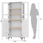 Armadio portaoggetti in vetro a 4 ante Beige / Nero / Bianco, mobile dispensa alto a 5 ripiani