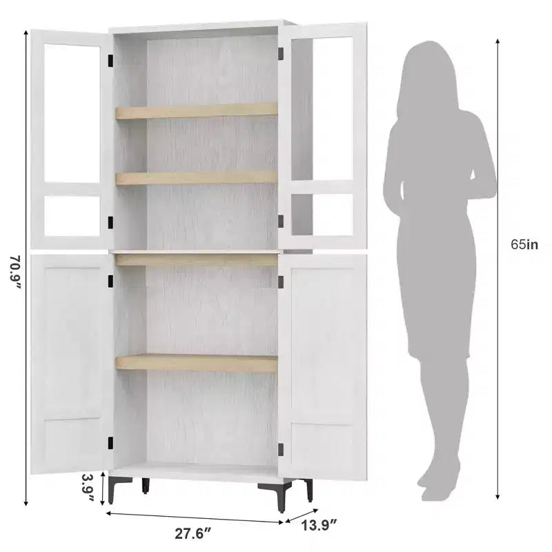 Armadio portaoggetti in vetro a 4 ante Beige / Nero / Bianco, mobile dispensa alto a 5 ripiani