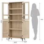 Armadio portaoggetti in vetro a 4 ante Beige / Nero / Bianco, mobile dispensa alto a 5 ripiani