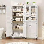 Armadio portaoggetti in vetro a 4 ante Beige / Nero / Bianco, mobile dispensa alto a 5 ripiani