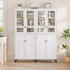Armadio portaoggetti in vetro a 4 ante Beige / Nero / Bianco, mobile dispensa alto a 5 ripiani