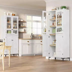 Armadio portaoggetti in vetro a 4 ante Beige / Nero / Bianco, mobile dispensa alto a 5 ripiani