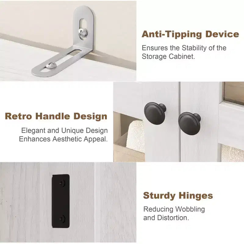 Armadio portaoggetti in vetro a 4 ante Beige / Nero / Bianco, mobile dispensa alto a 5 ripiani