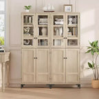 Armadio portaoggetti in vetro a 4 ante Beige / Nero / Bianco, mobile dispensa alto a 5 ripiani