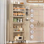 Armadio portaoggetti in vetro a 4 ante Beige / Nero / Bianco, mobile dispensa alto a 5 ripiani