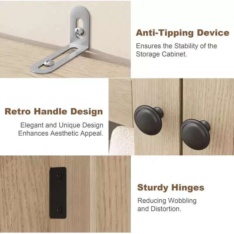 Armadio portaoggetti in vetro a 4 ante Beige / Nero / Bianco, mobile dispensa alto a 5 ripiani