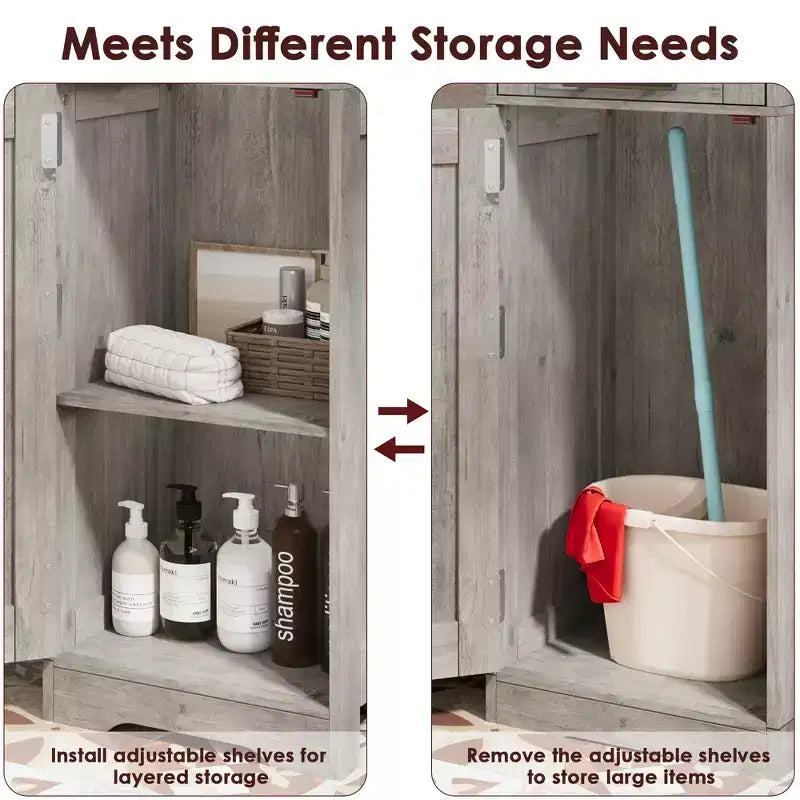 Armadietto contenitore sottile da 170 cm con ante in vetro – Rovere bianco americano / Grigio / Colore retrò, largo 40 cm o 60 cm, singolo