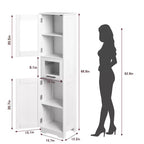 Armadietto contenitore sottile da 170 cm con ante in vetro – Rovere bianco americano / Grigio / Colore retrò, largo 40 cm o 60 cm, singolo