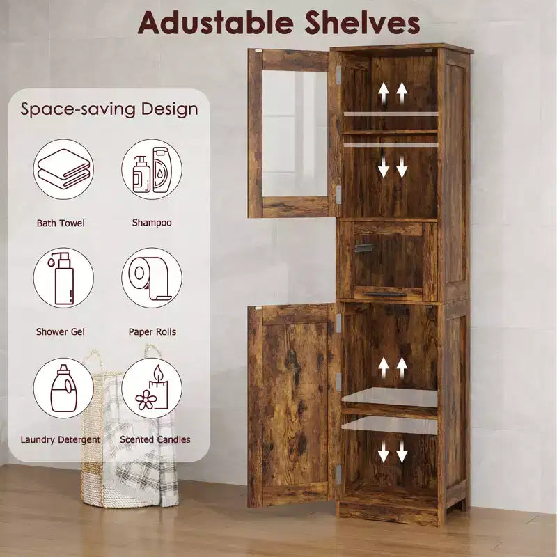 Armadietto contenitore sottile da 170 cm con ante in vetro – Rovere bianco americano / Grigio / Colore retrò, largo 40 cm o 60 cm, singolo