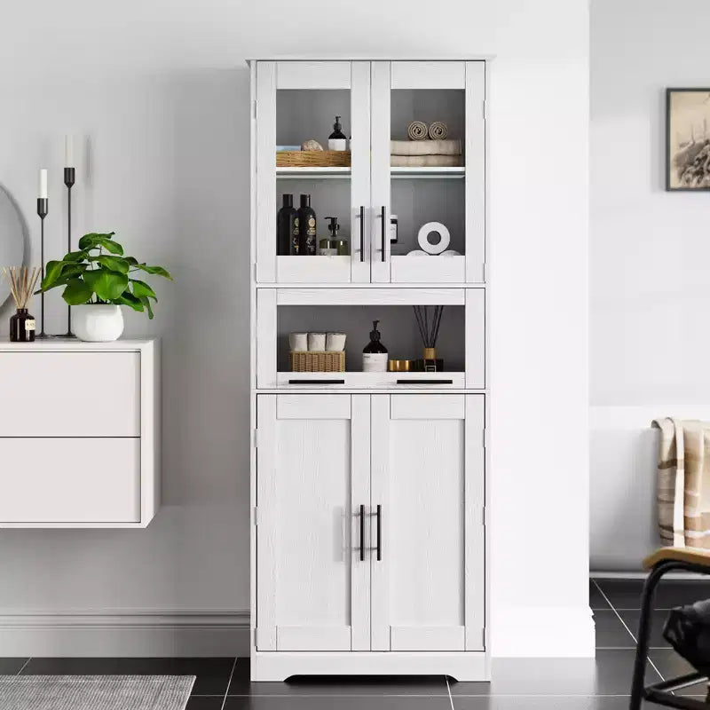 Armadietto contenitore sottile da 170 cm con ante in vetro – Rovere bianco americano / Grigio / Colore retrò, largo 40 cm o 60 cm, singolo