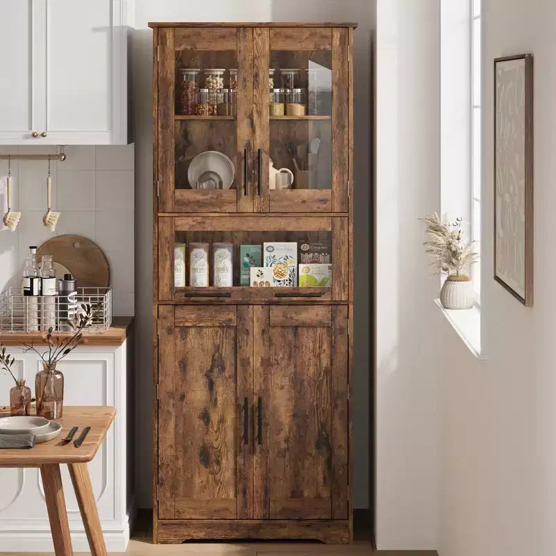 Armadietto contenitore sottile da 170 cm con ante in vetro – Rovere bianco americano / Grigio / Colore retrò, largo 40 cm o 60 cm, singolo