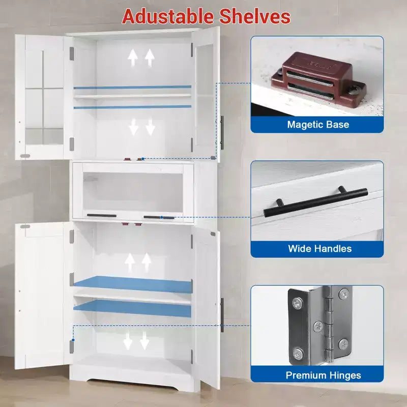 Armadietto contenitore sottile da 170 cm con ante in vetro – Rovere bianco americano / Grigio / Colore retrò, largo 40 cm o 60 cm, singolo