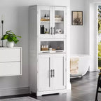 Armadietto contenitore sottile da 170 cm con ante in vetro – Rovere bianco americano / Grigio / Colore retrò, largo 40 cm o 60 cm, singolo