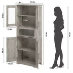 Armadietto contenitore sottile da 170 cm con ante in vetro – Rovere bianco americano / Grigio / Colore retrò, largo 40 cm o 60 cm, singolo