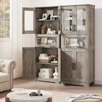 Armadietto contenitore sottile da 170 cm con ante in vetro – Rovere bianco americano / Grigio / Colore retrò, largo 40 cm o 60 cm, singolo