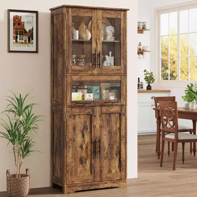 Armadietto contenitore sottile da 170 cm con ante in vetro – Rovere bianco americano / Grigio / Colore retrò, largo 40 cm o 60 cm, singolo