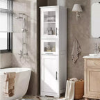 Armadietto contenitore sottile da 170 cm con ante in vetro – Rovere bianco americano / Grigio / Colore retrò, largo 40 cm o 60 cm, singolo